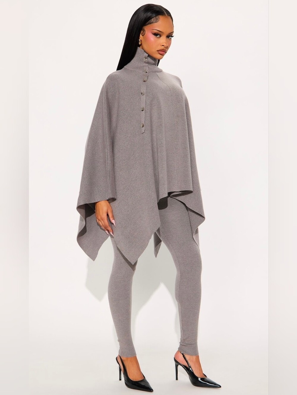 Women's Grey Knit Poncho & Legging Set